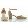 Czółenka sandały zamszowe na słupku 6 cm. pasek beżowe