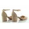Czółenka sandały zamszowe na słupku 6 cm. pasek beżowe