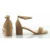 Sandały zamszowe na słupku 5,5 cm. khaki beżowe