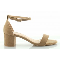 Sandały zamszowe na słupku 5,5 cm. khaki beżowe