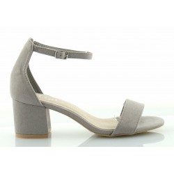Sandały zamszowe na słupku 6 cm. pasek szare