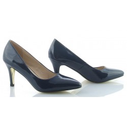 Czółenka szpilki 7,5 cm. lakierowane granatowe