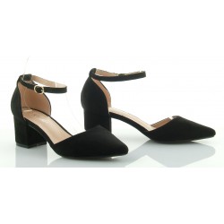 Czółenka sandały zamszowe na słupku 5,5 cm. pasek czarne