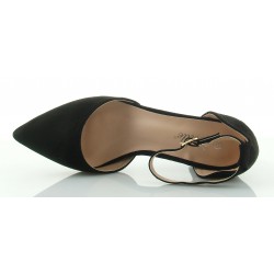 Czółenka sandały zamszowe na słupku 5,5 cm. pasek czarne