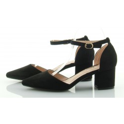 Czółenka sandały zamszowe na słupku 5,5 cm. pasek czarne