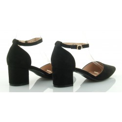 Czółenka sandały zamszowe na słupku 5,5 cm. pasek czarne
