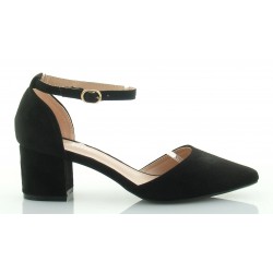 Czółenka sandały zamszowe na słupku 5,5 cm. pasek czarne