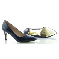 Czółenka szpilki 7,5 cm. lakierowane granatowe