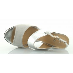 Sandały zamszowe na słupku 9 cm. szare srebrne