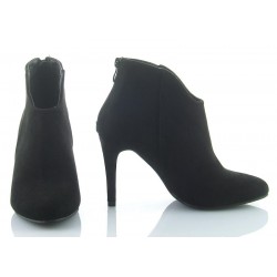 Botki damskie zamszowe na szpilce 9,5 cm. czarne