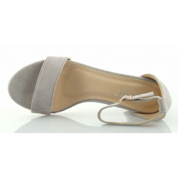 Sandały zamszowe na słupku 5 cm. pasek szare