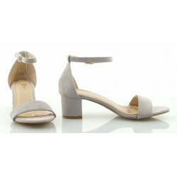 Sandały zamszowe na słupku 5 cm. pasek szare