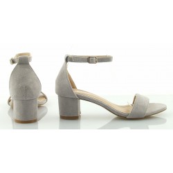 Sandały zamszowe na słupku 5 cm. pasek szare