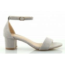 Sandały zamszowe na słupku 5 cm. pasek szare