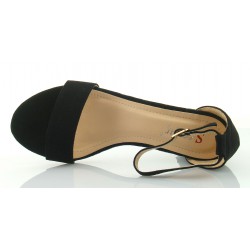 Sandały zamszowe na słupku 5 cm. pasek czarne