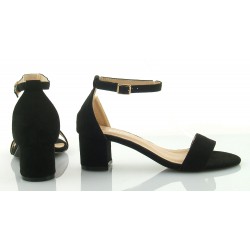 Sandały zamszowe na słupku 5 cm. pasek czarne