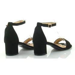 Sandały zamszowe na słupku 5 cm. pasek czarne