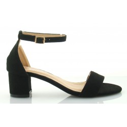 Sandały zamszowe na słupku 5 cm. pasek czarne