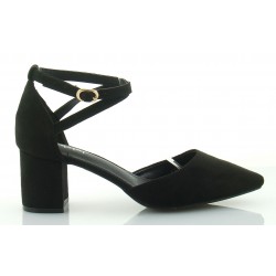 Czółenka zamszowe na słupku 6 cm. pasek czarne