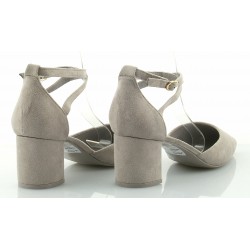 Czółenka zamszowe na słupku 6 cm. pasek szare