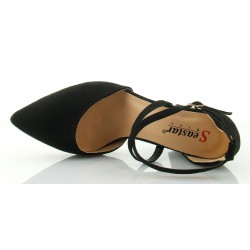 Czółenka zamszowe na słupku 8 cm. pasek czarne