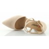 Czółenka zamszowe na słupku 8 cm. pasek beżowe