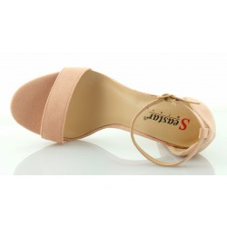 Sandały zamszowe na słupku 10,5 cm. różowe