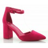 Czółenka sandały zamszowe na słupku 8,5 cm. pasek fuksja