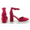 Czółenka sandały zamszowe na słupku 8,5 cm. pasek fuksja