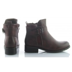 Botki damskie na niskim obcasie 3 cm. bordowe