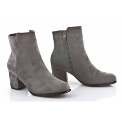 Botki zamszowe na słupku 6 cm. szare
