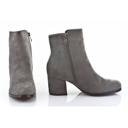 Botki zamszowe na słupku 6 cm. szare