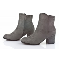 Botki zamszowe na słupku 6 cm. szare