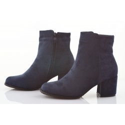 Botki zamszowe na słupku 6 cm. granatowe