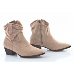 Botki kowbojki zamszowe na słupku 4,5 cm. khaki beżowe