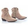 Botki kowbojki zamszowe na słupku 4,5 cm. khaki beżowe