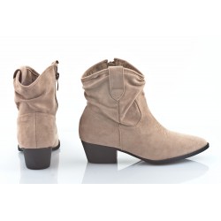 Botki kowbojki zamszowe na słupku 4,5 cm. khaki beżowe