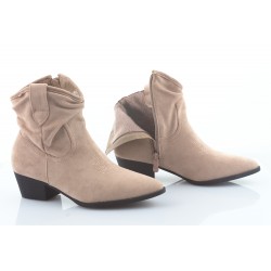 Botki kowbojki zamszowe na słupku 4,5 cm. khaki beżowe