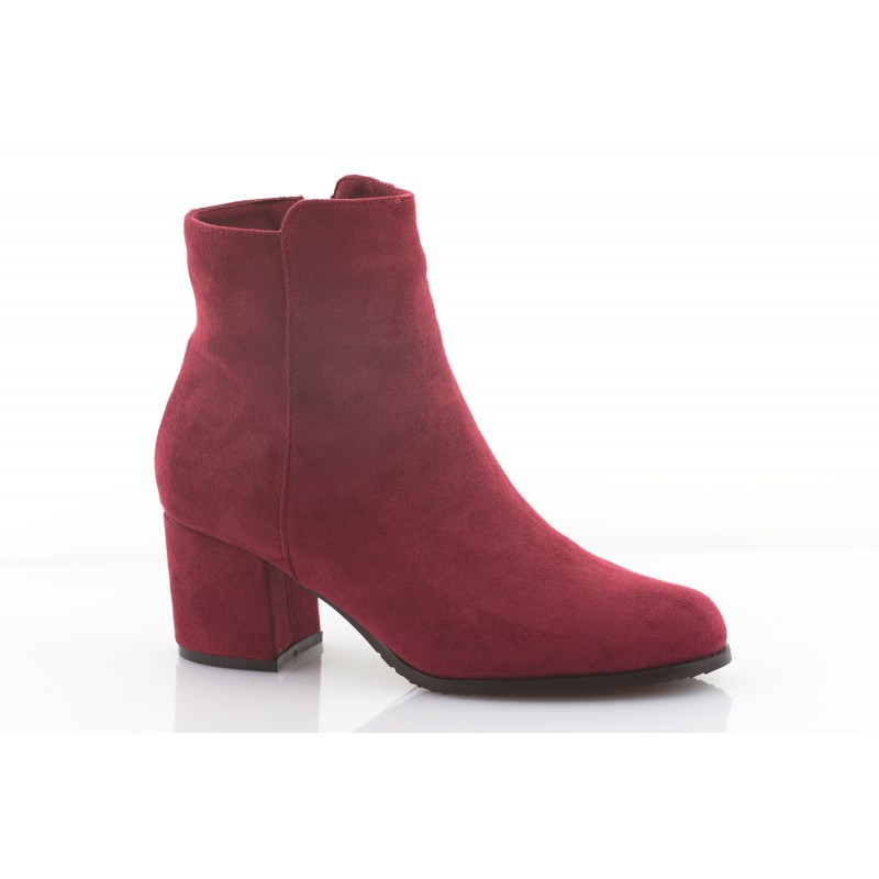 Botki zamszowe na słupku 6 cm. bordowe