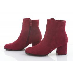 Botki zamszowe na słupku 6 cm. bordowe