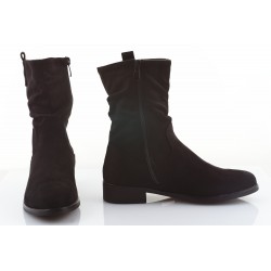 Botki zamszowe na niskim obcasie czarne