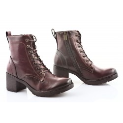 Botki sznurowane na obcasie 6 cm. bordowe burgund