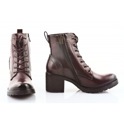 Botki sznurowane na obcasie 6 cm. bordowe burgund