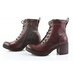 Botki sznurowane na obcasie 6 cm. bordowe burgund