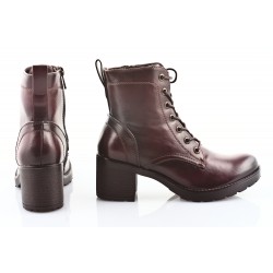 Botki sznurowane na obcasie 6 cm. bordowe burgund