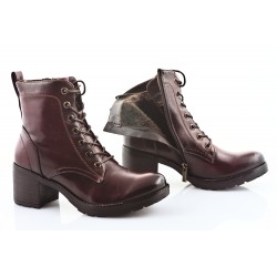 Botki sznurowane na obcasie 6 cm. bordowe burgund