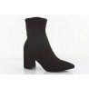 Botki zamszowe stretch na słupku 7,5 cm. szpic czarne