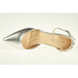 Czółenka sandały na słupku 6 cm. pasek srebrne