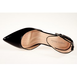 Czółenka sandały na słupku 6 cm. lakierowane pasek czarne