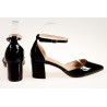 Czółenka sandały na słupku 6 cm. lakierowane pasek czarne